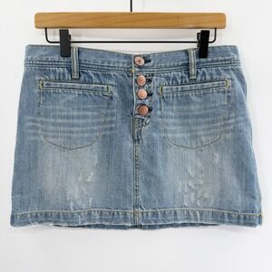 Vintage Y2K Old Navy Ultra Low‎ Waist Denim Skirt Button Front Lightwash Size 6